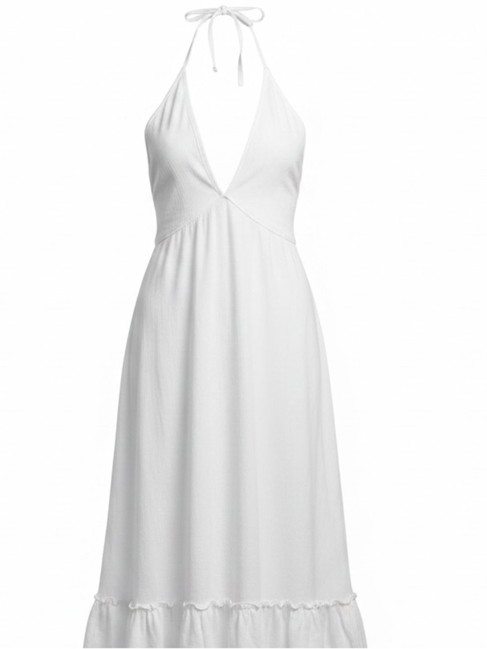 Women's White Halter Midi Dress with Tie-Back